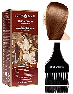 Surya Brasil All Natural HENNA Hair Color CREAM Plant Extracts, Semi-Permanent for Grey Coverage with Brush Brazil GOLDEN BROWN