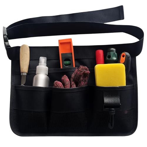 Tool Belt, Tool Belts for Men, Utility Belt with Multiple Pockets, Durable Black Tool Belt Pouch for Construction, Window Cleaning, Gardening, 1 Pack