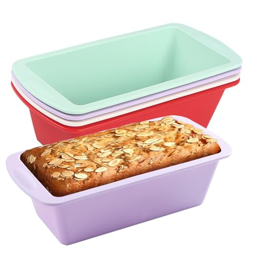 Puedno 4 Pack Silicone Loaf Tins, Silicone Bread Cake Tins for Baking, Rectangle Loaf Tin, Non-Stick 1Lb Rectangle Loaf Pansfor Oven Air Fryer