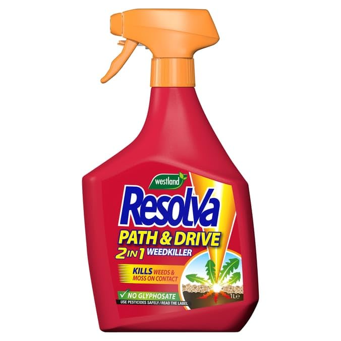 Resolva Path & Driveway Weed & Moss Killer Spray 1L – 2 in 1 Fast Acting Formula, Kills Weeds & Moss on Contact, Glyphosate Free, Ready to Use Outdoor Cleaner