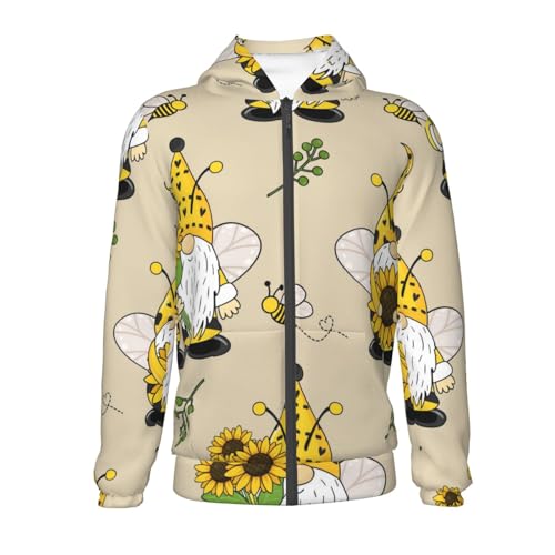 Gnomes Bees And Sunflowers Kids Pullover Hoodies Boys Zip Up Sweatshirts Girls Athletic Clothes with Pocket2