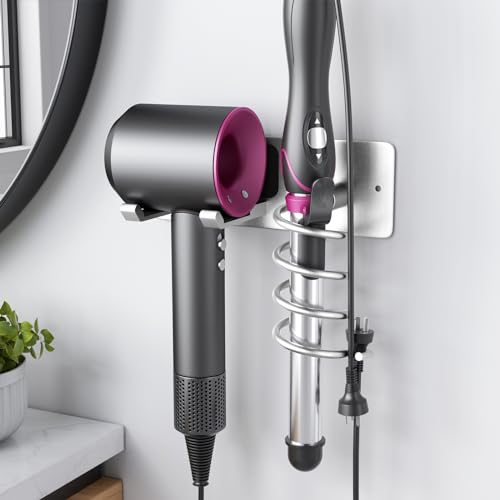 Tindbea Hair Dryer Holder + Curling Iron Holder,Blow Dryer Holder Wall Mount, Bathroom Hair Tool...