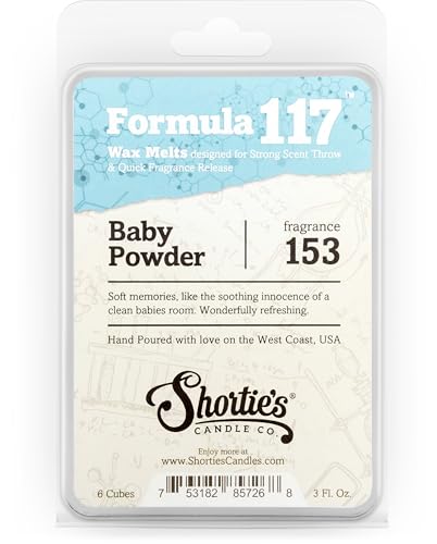 Shortie's Candle Company Baby Powder Premium Wax Melts - 3 Oz., Strong & Long Lasting, Non-Toxic - Made with Essential & Natural Oils - Formula 117