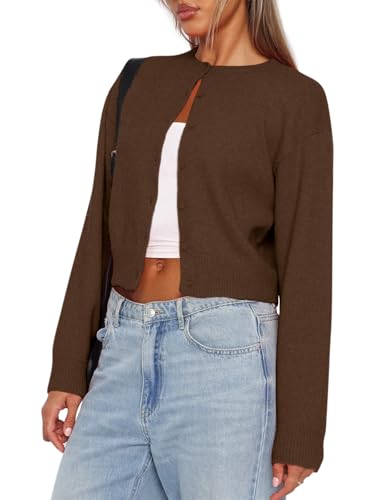 Image of Balimtoy Women's Cropped Cardigan Sweaters Long Sleeve Button Down Sweaters Knit Cardigan Cute Y2k Open Front Crop Top
