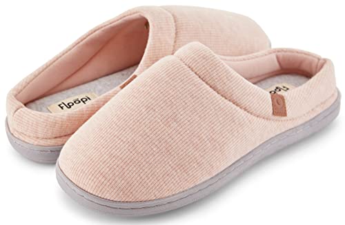 Floopi House Slippers For Women, Soft Ribbed Knit Closed Back Women Slipper, Multiple Layered Comfy Memory Insole Foam With Indoor & Outdoor Anti Skid Sole (S, Peach-387) #TOP17