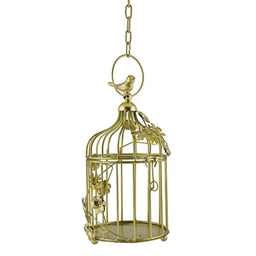 Image of Homesake Golden Small Metal Hanging Cage Lantern with Floral Vine & Chain, Decorative Tealight Candle Holder for Balcony, Home Decor, Diwali Decoration, Wedding & Festival Decoration