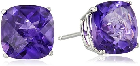Amazon Collection 925 Sterling Silver 8mm Cushion Cut Gemstone Stud Earrings for Women with Butterfly Backs