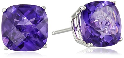 Sterling Silver Cushion-Cut Checkerboard Amethyst Stud Earrings (8mm)