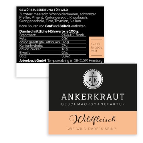 Ankerkraut Wildfleisch, BBQ-Rub, für den Ofen, Grill, Smoker und Dutch Oven, 75 g im Korkenglas