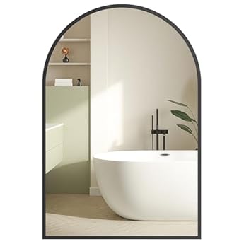Foto di SONGMICS Specchio Bagno, Specchio da Parete, ad Arco, Cornice in Alluminio, 91 x 61 cm, Pellicola di Sicurezza, Facile da Montare, Soggiorno Camera da Letto, Nero Inchiostro LWM011BD01