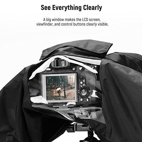 Image of NEEWER Camera Rain Cover, Small Size Durable Nylon Raincoat Compatible with Canon Sony Nikon DSLR Mirrorless Vlog Camera & Lenses Within 200mm, with Sleeves, Drawstrings, Viewing Window, PB003