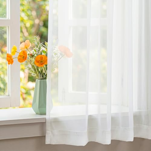 Image of NICETOWN Beige Sheer Curtains 63 Inches Long, W42xL63, 2 Panels | Rod Pocket Lightweight Drapes Light Filtering Airy Voile Sheer Window Treatments for Bathroom /Bedroom