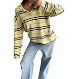 Photo Gallery hzdazrl maglia da donna autunno inverno maglia top vestibilità casual a righe a costine manica lunga maglione camicetta streetwear, giallo chiaro, m Photo Gallery hzdazrl maglia da donna autunno inverno maglia top vestibilità casual a righe a costine manica lunga maglione camicetta streetwear, giallo chiaro, m