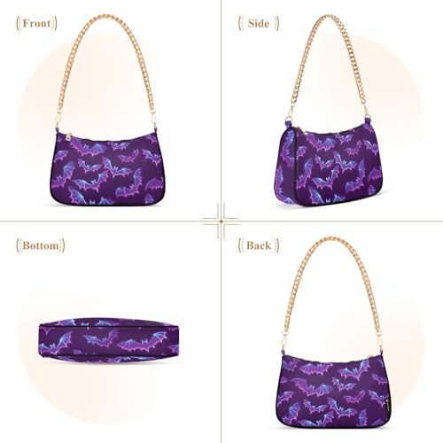 Clutch Shoulder Bags Tote Evening Purse Handbags for Women Halloween Bat Purple Hobo Bags with Zipper Closure2