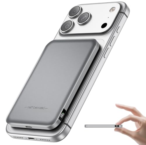 Aobbow Magnetic Portable Charger, 5000mAh Ultra Slim Power Bank with LED Display, 15W Fast Charging...
