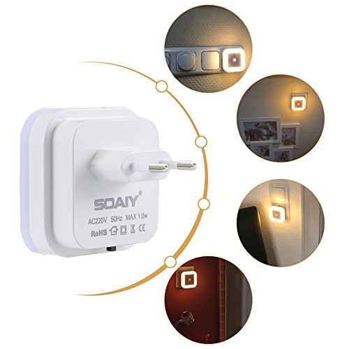 soaiy 2pcs veilleuse lampe led de 1w automatique avec capteur de mouvement physique pir pour chambre d’enfant/toilette/entrée/escalier/couloir/passage lumière chaude