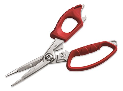 Buck Knives 0030RDS SPLIZZORS Fishing Multi-Tool, Scissors and Pliers Combination with Sheath, Red Dynaflex Rubber Handles