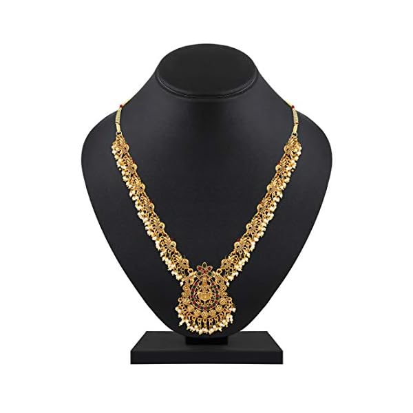 Shining Diva Fashion Latest Temple Design Gold Plated Traditional Pearl Necklace Jewellery Set for Women - Image 8