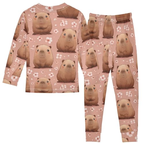 Pajama Sets Long Sleeve Cute Hamster Floral Background Soft Comfy Sleepwear 2 Piece PJS 3-8T3