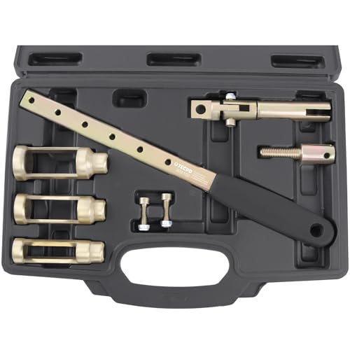 TECPO Ventilfederspanner-Satz, Demontage & Montage von Ventilfedern und Ventilschaftdichtungen für 8V, 12V & 16V Motoren, ohne Zylinderkopf-Demontage, inkl. 3 Druckstücke Ø20, 26, 30, 34mm, länge 85mm