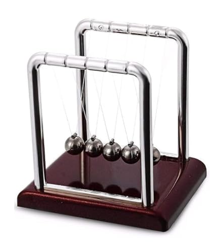 Image of Premsons Newton Cradle Pendulum - Big Metal Perpetual Motion Toy | Swing Balance Collision Balls with Polished Plastic Base & Nylon Strings | Desk Decoration Figurine for Office & Home (Maroon)