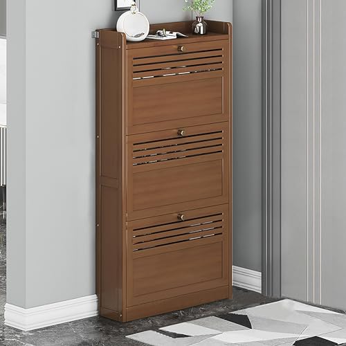 Meuble à chaussures slim en bois marron pour entrée et couloir étroit
