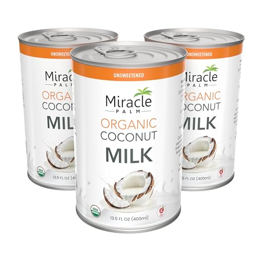 Image of Miracle Palm Coconut Milk Unsweetened - Coconut Milk Canned, Additive Free Organic 13.5 Fl Oz (Pack of 3)