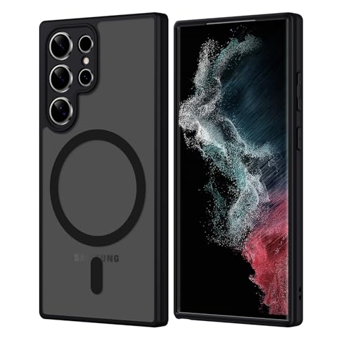Pnakqil Magnetisch für Samsung Galaxy S22 Ultra 5G Hülle für Magsafe Matt Transluzente Handyhülle für Samsung Galaxy S22 Ultra 5G PC Härte Kratzfest Matte Dünn Magnetische SchutzHülle Case Schwarz