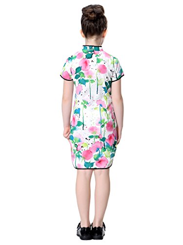 Girls Impressionist Watercolor Flowers Cotton/Linen Chinese Qipao4