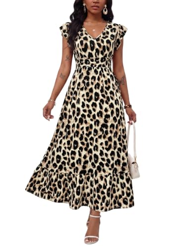 Image of PerZeal Women's 2026 Summer Short Sleeves Dresses Boho Floral Print Tiered Casual Flowy Long Maxi Dress