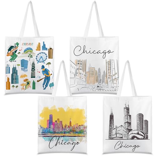 Paterr 4 Pcs City Souvenir Tote Bag-New York Chicago Seattle Los ...