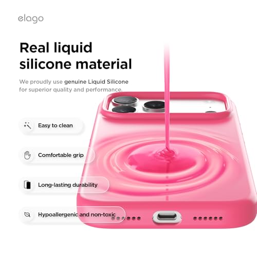 Image of elago for iPhone 17 Pro Max Case, Premium Magnetic Silicone Case, Compatible with MagSafe, Liquid Silicone Material, Protective Cover, Shockproof, Slim Phone, 6.9 inch (Ice Red)