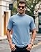 Wihion Mens Ribbed Mock Turtleneck T-Shirt Short Sleeve Solid T Shirts Thermal Underwear Tops Light Blue