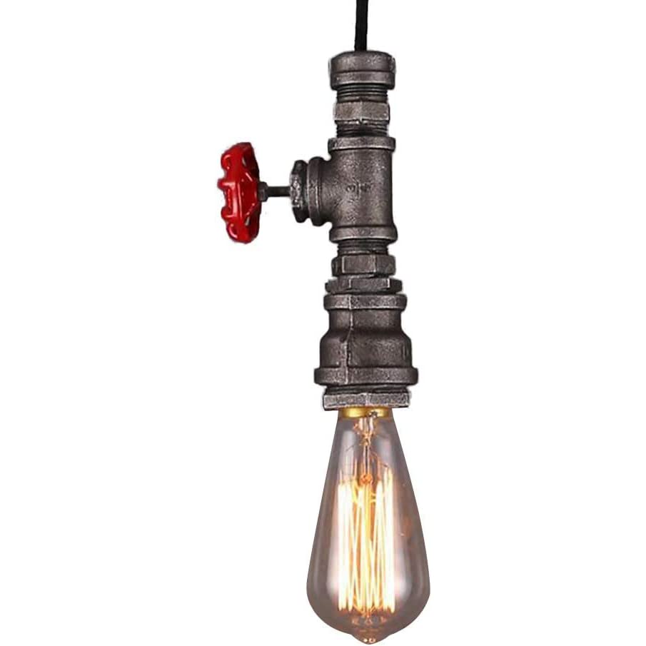 Suspension tuyau d'eau luminaire industriel vintage E27 métal fer forgé noir