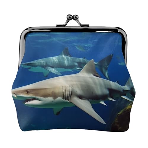Porte-monnaie requins blancs en cuir synthétique avec fermoir rétro clictac pour homme et femme