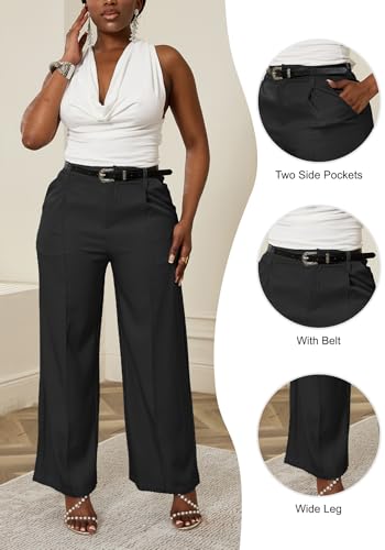 DINGANG Wide Leg Work Pants Women High Waisted Straight Leg Dress Pant Slacks Business Office Trousers3