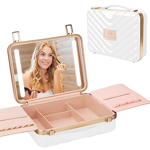 Kalolary Lighted Mirror Travel Makeup Organizer Case