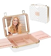 Kalolary Travel Makeup Train Cases with Lighted Mirror 3 Color Setting, Makeup Bag Cosmetic Case ...