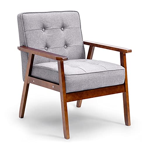 Strongbird Wood Accent Chair Mid-Century Modern Chair Armrest Lounge Chairs Furniture for Living Waiting Room Bedroom,Light Grey