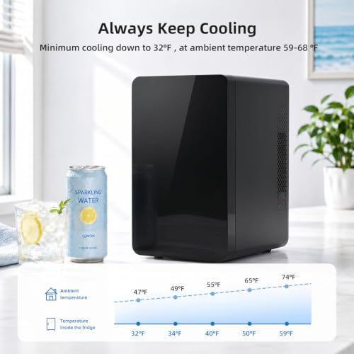 Image of Antarctic Star Mini Fridge 6L /8 Can Portable Cooler,Personal Compact Refrigerator for Skin Care, Food,Drinks or Cosmetics, AC /DC for Bedroom, Car, Office,Black