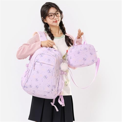 Waterproof Cat Pattern Backpack with Insulated Cooler Lunch Box Bag Set (Pink)2