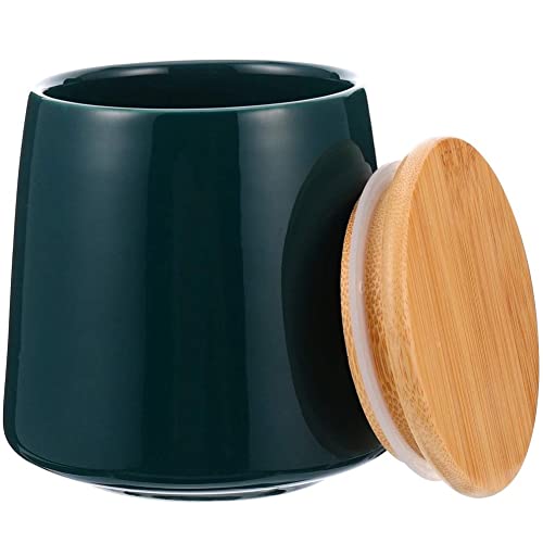 MAGICVOGEL 450ml Vorratsdose Kaffeedose, Frischhaltedose mit Bambusdeckel Keksdose mit Luftdicht Silikonring Keramikdose Vorratsbehälter für Kaffeebohnen,Tee,Gewürze,Snack (Dunkelgrün)