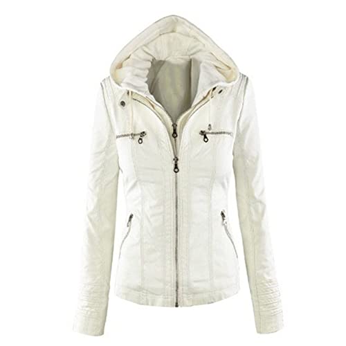 Blouson de motard slim femme veste cuir à capuche look urbain