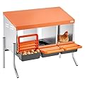 VEVOR Chicken Nesting Boxes, 3 Compartments, with Support Legs, Easy Egg Collection, Galvanized Steel and High-Strength Plastic, Roll Away Nesting Boxes for Chickens and Hens Laying Eggs, Orange