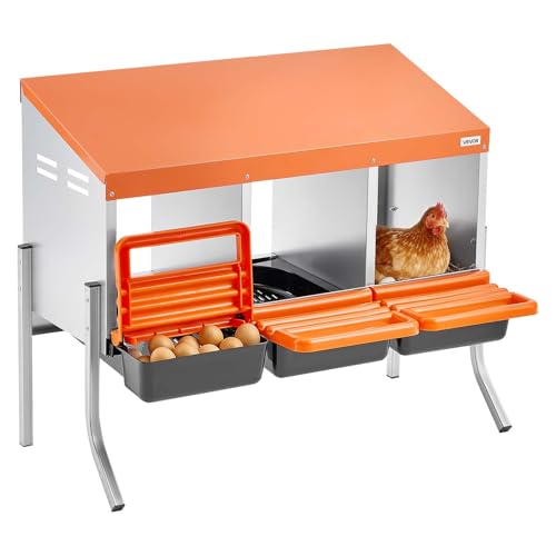 VEVOR Pondoir à Poules 3 Compartiments Nichoir à Poule Acier Galvanisé et Plastique Haute Résistance pour Différentes Races de Poules, avec Pieds de Support Espace Ponte Spacieux, 79,5x52,5x67,5 cm