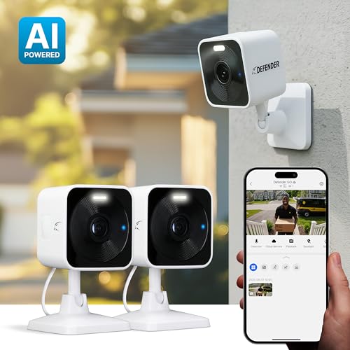 Defender GO 2K AI Powered WiFi Indoor/Outdoor Home, Business, Pet, Baby Security Camera, AI Detection, Dual Band, Spotlight/Siren, Color Night Vision, 2-Way Talk, Works with ClearVu App, 2 Pack - Thumbnail 2