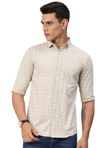 Image of Majestic Man Comfort Slim Fit Spread Collar Small Checked Cotton Casual Shirt