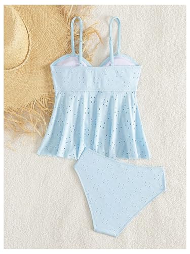 Image of SHENHE Girl's Ruffle Flounce Tankini Swimsuit O Ring Spaghetti Strap Eyelet Bathing Suits