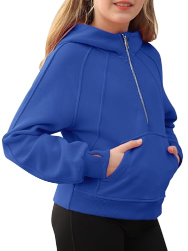 Girls Half Ziper Collar Cropped Hoodies Long Sleeve Fleece Zip Up Pullover Sweatshirts3