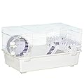 PawHut 2 Tier Hamster Cage Rodent House Small Animal Habitat with Exercise Wheel Water Bottle Ladder, White